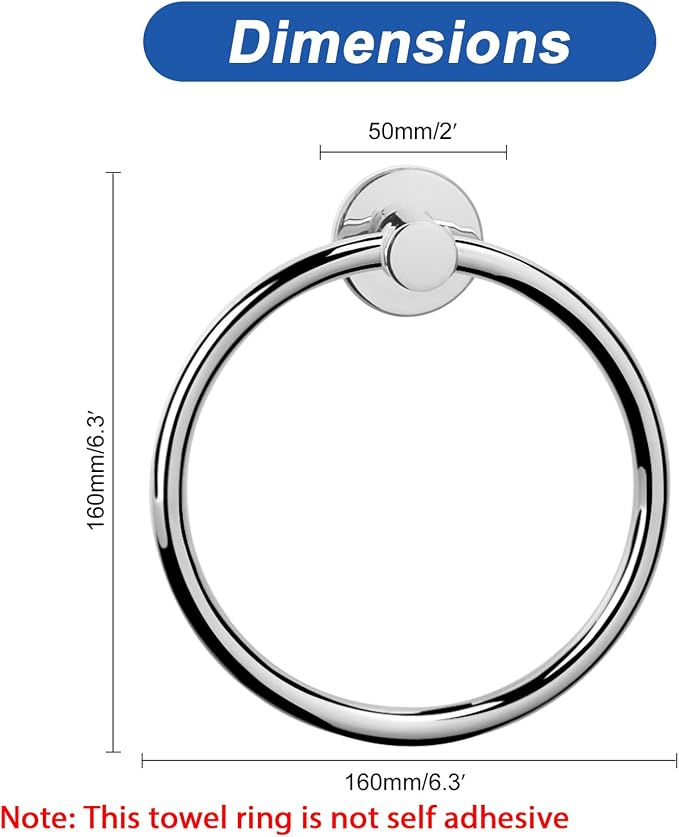 NearMoon Bath Towel Ring, Bathroom Hardware Accessories-Thicken Stainless Steel Hand Towel Holder for Bathroom, Modern Round Towel Hanger Wall Mounted (Chrome, 5 Pack)