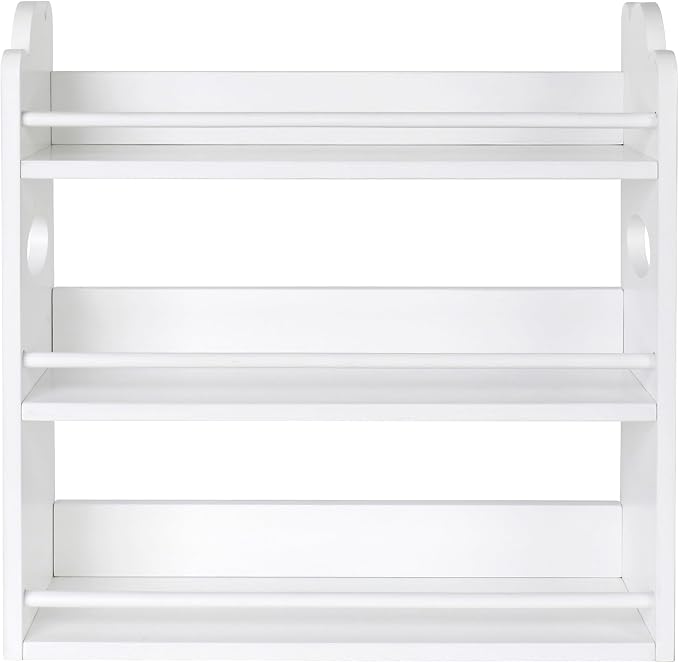 3 Tier Bamboo Spice Rack, Spice Rack Organizer, Seasoning Jars Rack Shelf Spice Organizer for Kitchen Counter or Wall Mounting, Spice Storage Holder with handles, Jars Not Included, White
