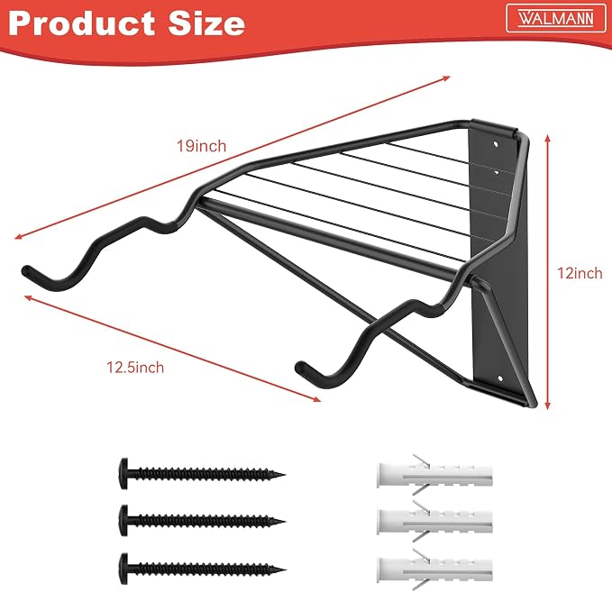 WALMANN Wall Mounted Horizontal Bike Rack, Foldable Space Saving Bicycle Storage Solution for 2 Bikes, Indoor Bike Storage for Garage