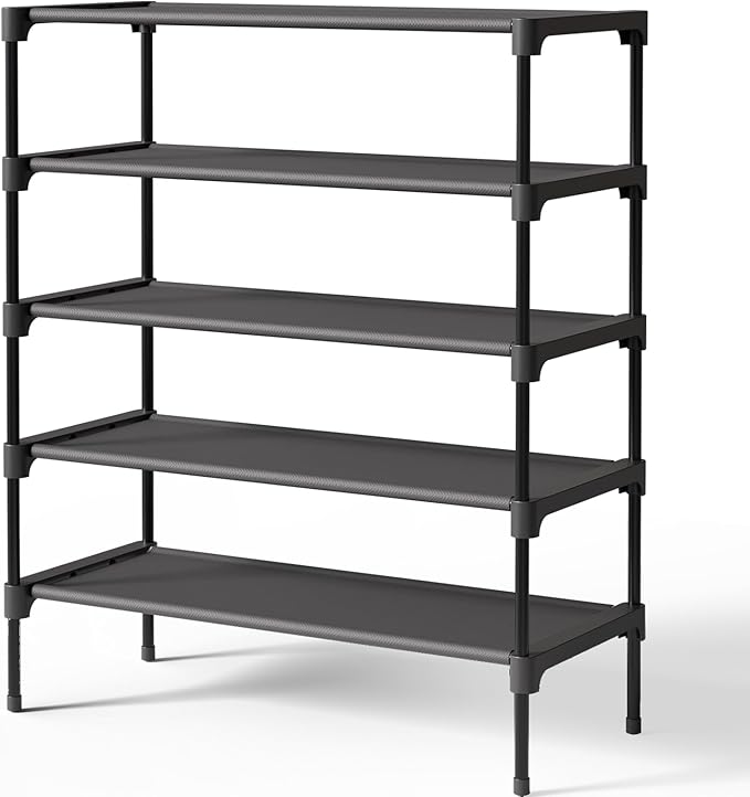 Kitsure Shoe Rack - Non-Woven Shoe Rack Shelf, Shoe Organizer for Closet, Entryway, Garage & Corridor, Stackable Shoe Shelves, 27.5" Wide - 5 Tier, Black | Shoe Organizer for Closet, Entryway, Garage, Stackable Shoe Shelves, college dorm&apartment esse...
