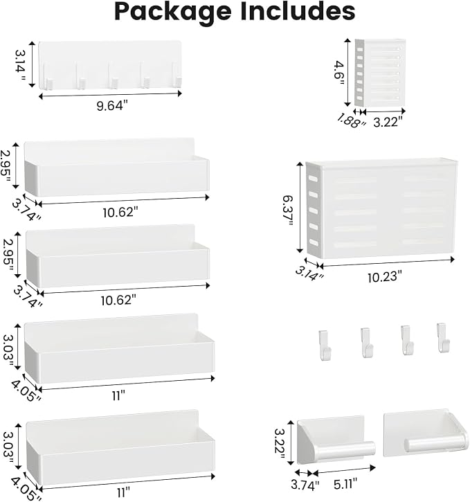 Magnetic Spice Rack for Refrigerator,8 Pack Magnetic Shelf,Fridge Magnet Organizer with Paper Towel Holder,Utensils Racks,Hook Rack,Deepened Basket,Fridge Organizers and Storage White(8 Pack)