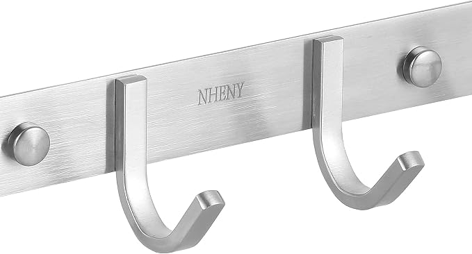 Coat Hook Wall Mount - Towel Hook Rack with 4 Hooks 11-inch Hanger for Hanging Clothes, Bags, Keys, Easy to Install Rail for Bedroom, Bathroom, Entryway, Door, 304 Stainless Steel Brushed Nickel