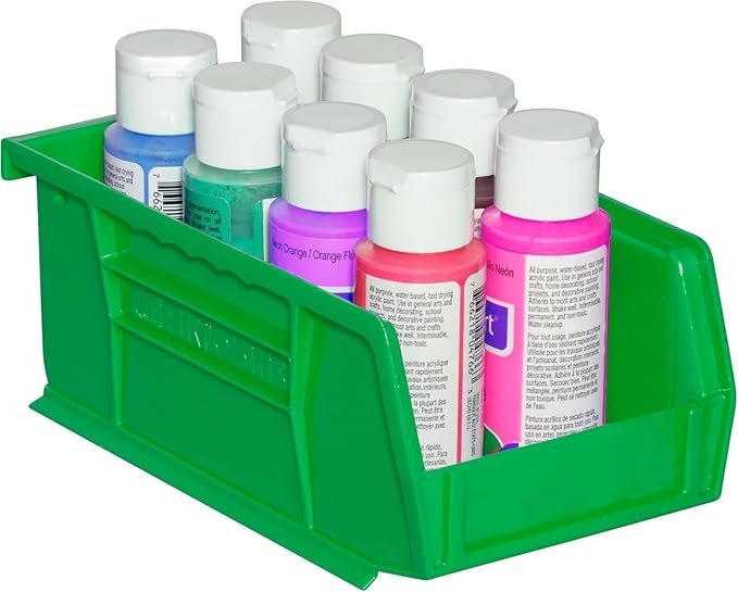 Akro-Mils 30220 AkroBins Plastic Storage Bins, 7"x4"x3", Green, 24-Pack | Space-Saving Stackable Bins for Garage, Pantry, Craft Organization