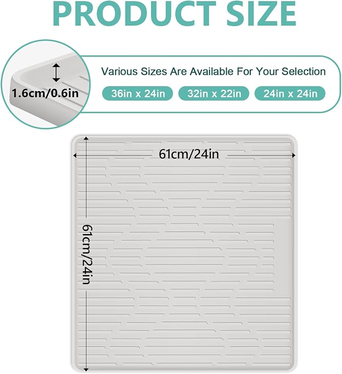 24" x 24" Under Sink Mat for Kitchen Waterproof Raised Edge White | Under Sink Organizer Silicone Mat Sink Protector Silicone Organizers Tray for Kitchen Bathroom