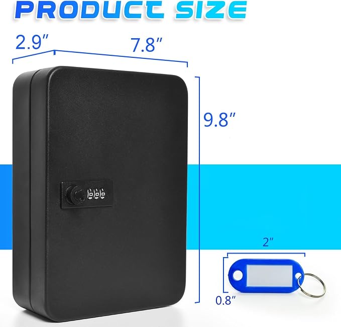 28 Key Cabinet Wall Mount, Steel Key Box Wall Mount with Code, Combination Lock Box with Code, Featuring Hooks and Tags