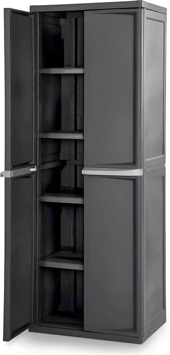 Sterilite Shelf Cabinet,4 Shelves,Flat Gray 01423V01-1 Each | Adjustable Shelves - Plastic Shelving Unit for Organizing Garage, Pantry, Basement, Laundry Room or Mudroom
