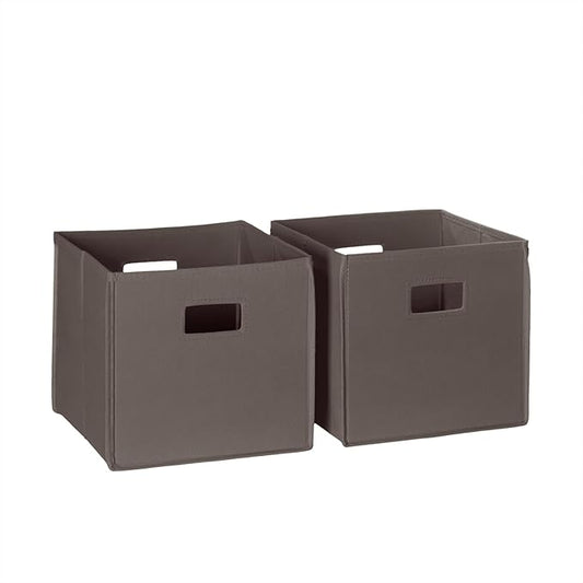 RiverRidge Folding Storage Bins - 2-pack of 10in Tall Brown Cubes | Fabric Bins, Set of 2 Storage Cubes, Cut-out Handles, Playroom Closet Organizer, Collapsible Cubby with Bottom Board Insert