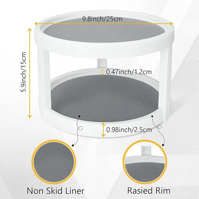 Lazy Susan Organizer, 2 Tier Non Skid Spice Rack Turntable,360 Degree Rotating Seasoning Organizer, 10-Inch Spinning Organizer for Pantry Cabinet, Kitchen, Countertop, Vanity Display Stand | 2-Tier, 10 Inch, Durable & Easy Clean,for Pantry Cabinet, Kit...