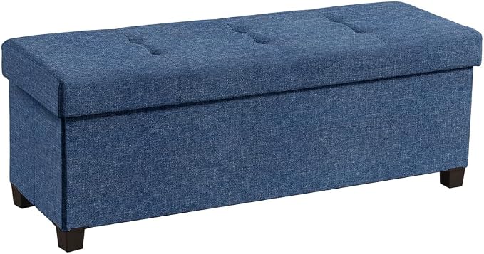 Ornavo Home 43" Large Storage Ottoman Bench with Legs, Navy Blue | Foot Rest Stool; Ottoman with Hidden Storage; Ideal for Bedroom, Living Room, Entryway or Home Office