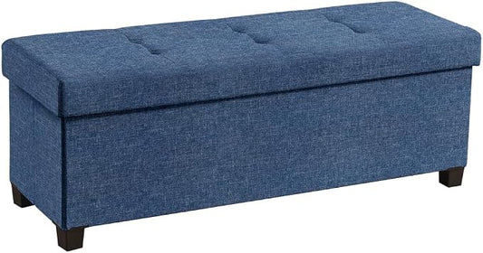 Ornavo Home 43" Large Storage Ottoman Bench with Legs, Navy Blue | Foot Rest Stool; Ottoman with Hidden Storage; Ideal for Bedroom, Living Room, Entryway or Home Office