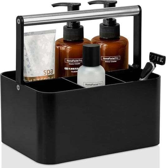 BYUNER Black Shower Caddy Portable: Plastic Bathroom Caddy Countertop,Cleaning Caddy Organizer with Handle,Utility Hard Shower Basket Storage Tote for Toiletry,College Dorm Room Essential for Guys/Men