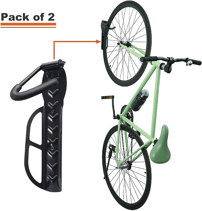 Wallmaster Bike Storage Rack for Garage, Wall Mount Bicycles Hanger, 2-Pack Bike Storage System Vertical Bike Hooks