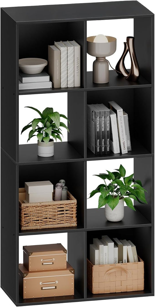 Sweetcrispy 8 Cube Storage Organizer, Stackable Modular Bookcase Shelf | Vertical or Horizontal Use, Fits 11×11" Bins, Removable Back Panels, for Living Room, Office, Entrance Black Wood