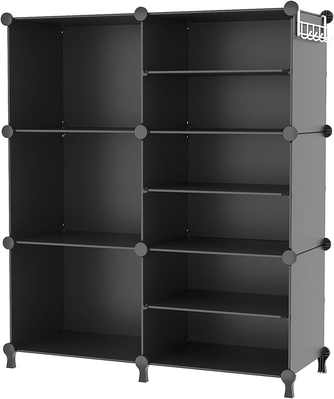 AWTATOS 6 Cube Closet Organizer Storage Shelves, Black | Portable Closet Clothes Organizers Storage Shelf DIY Stackable Cubby Shelving for Closet Bedroom Living Room Office