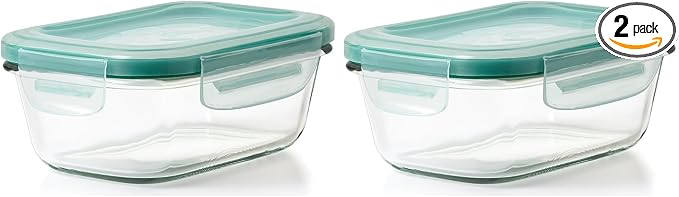 OXO Glass Food Storage Container, Rectangle, 1.6 Cup | Smart Seal | Leakproof | Pack of 2