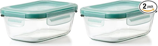 OXO Glass Food Storage Container, Rectangle, 1.6 Cup | Smart Seal | Leakproof | Pack of 2