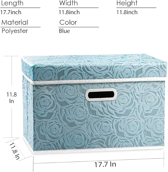 PRANDOM Large Collapsible Storage Boxes with Lids [5-Pack] Fabric Decorative Storage Bins Cubes Organizer Containers Baskets with Cover Handles for Bedroom Closet Nursery Blue 17.5x11.8x11.8 Inch