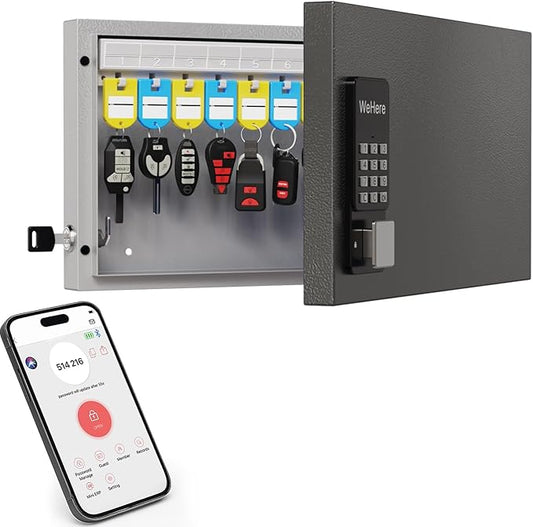 24 Key Lock Box Smart Key Organier Cabinet with Keypad & App for Office | Wall Mounted Lockbox use App, Custom & One Time Password, WiFi (Need W100 Bridge) Unlock for School, Office, Fleet, Hotel