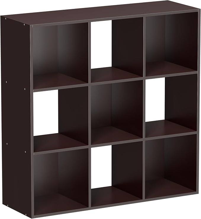 9-Cube Bookcase Storage Shelf Organizer,DIY Display Cube Shelf w/5 Removable Back Panels for Bedroom, Living Room, Home,Office,Study,Brown