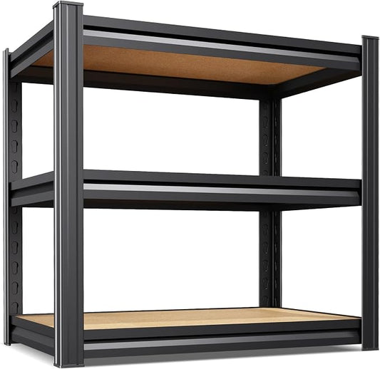 3-Tier Heavy Duty Garage Shelving for Home Organization, Adjustable Metal Storage Rack for Tools,Household Essentials, Utility Shelf for Garage, Pantry, Kitchen, 33.5" H x 35.4" W x 15.7" D