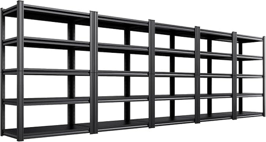 Set of 5 Garage Shelving Heavy Duty Storage Shelves, Metal Adjustable Shelving Unit, Utility Garage Organizer Shelf for Basement, Pantry, Kitchen, Warehouse, 20" D x 46" W x 71.2" H, Black