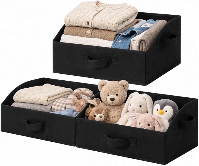 GRANNY SAYS Trapezoid Closet Storage Bins, Medium, Black, 3-Pack | Closet Organizer Bins for Shelf, Closet Organizers and Storage for Purses, Clothes, Toys, Towels, 16½"Lx11"Wx7¾"H