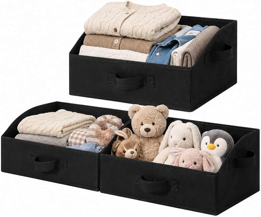GRANNY SAYS Trapezoid Closet Storage Bins, Medium, Black, 3-Pack | Closet Organizer Bins for Shelf, Closet Organizers and Storage for Purses, Clothes, Toys, Towels, 16½"Lx11"Wx7¾"H
