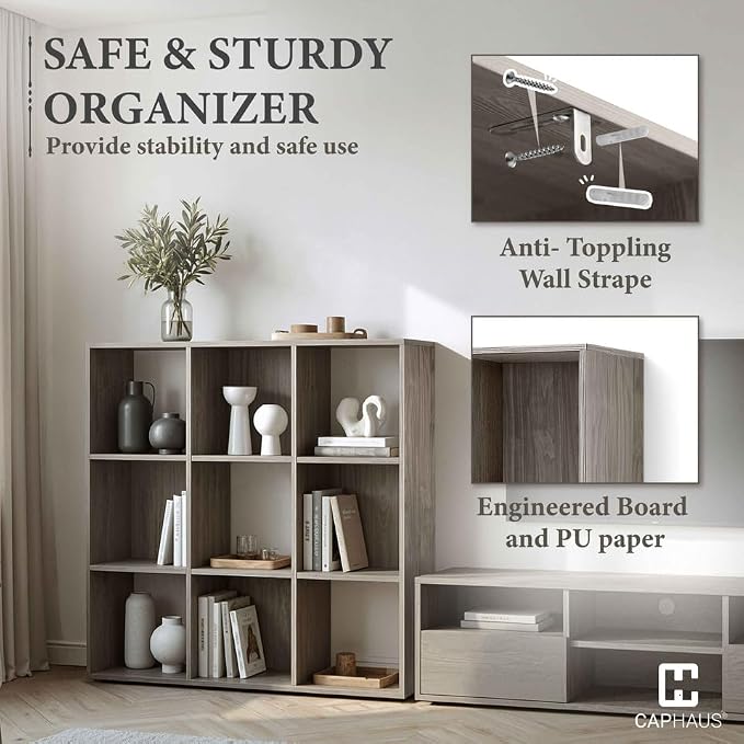 CAPHAUS 8-Cube Storage Organizer Shelf Bookcase, Dark Grey, 11-Inch