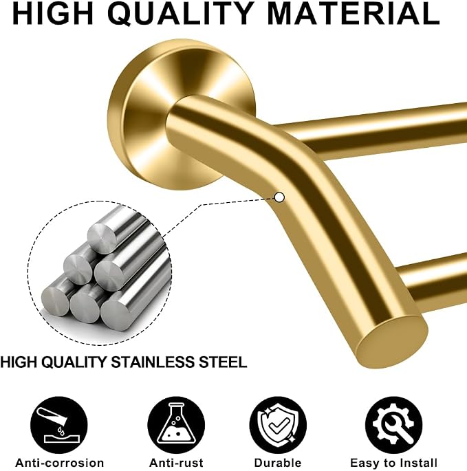 MGahyi Gold Telescopic Double Towel Bar Wall Mount 14.5-24.8Inch | Rustproof Towel Rack with Widened Spacing, Scratch-resistant & Durable for Bathroom Kitchen RV