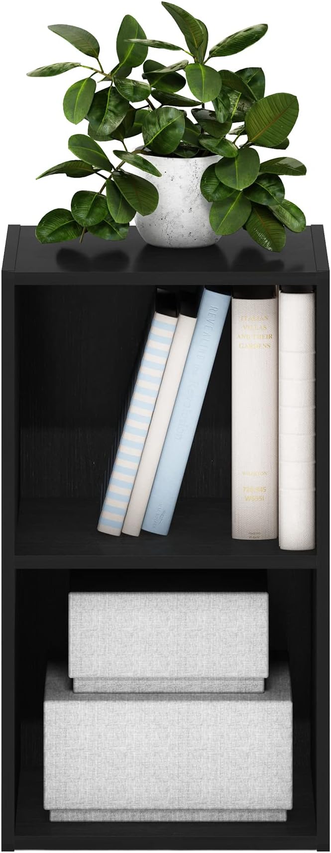 Furinno PASIR Book Shelf, 2-Tier Modern Bookshelf, Open Shelves Bookcase 9 x 12 x 21, Easy Assembly, for Living Room, Bedroom, Home Office, Blackwood