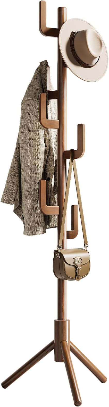 Yoobure Solid Wood Coat Rack - Cactus Coat Tree Freestanding with 8 Hooks, Coat Hanger Stand with 3 Adjustable Sizes for Jacket, Hat, Clothes Stands for Hall, Entryway, Bedroom, Office, Living Room