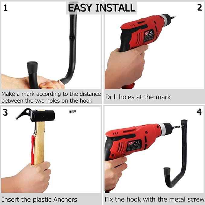 Garage Storage J Utility Hook, 8 Pack Heavy Duty Wall Mounted Hanging Hooks Organize Garden Tools, Gym Bags, Stroller, Toy,Power Tool