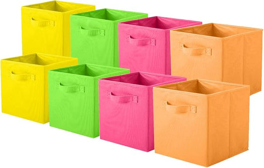 ShellKingdom Storage Bins, Foldable Fabric Storage Cubes And Cloth Storage Organizer Drawer For Closet And Toys, 8 Pack (Orange+Yellow+Fuchsia+Grass Green)