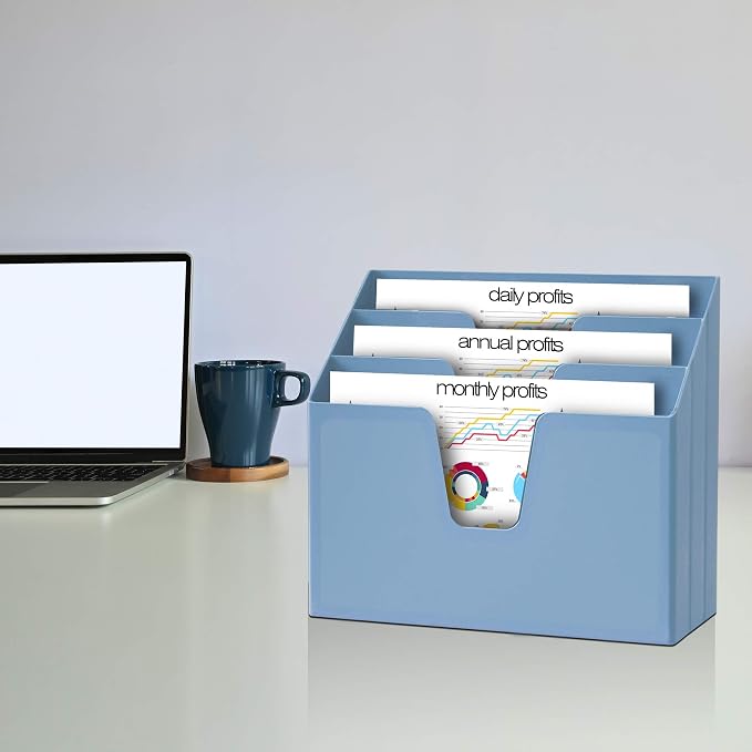Acrimet Horizontal Triple File Folder Organizer Sorter, Letter Size, Blue | 3 compartments to separate and organize documents, folders and papers