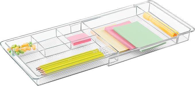 iDesign Expandable Makeup Drawer Organizer, Shallow Tray for Bathroom or Vanity Storage - Clear