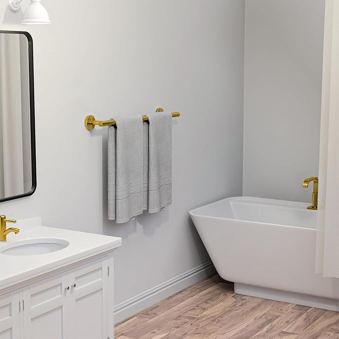 USHOWER Brass Gold Towel Bar, 24-Inch Towel Racks for Bathroom | Thicken SUS304 Stainless Steel Towel Rod, Towel Holder Wall-Mounted, Modern Home Decor (Total Length 26-Inch)