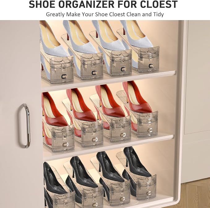 NVGSN 36Pack Clear Shoe Slot Organizer,Shoe Stacker,Storage Space Saver 50% | 3 Levels Adjustable Height 3.7''-7.7''shoe Organizer for Closet,Easy to Assemble shoe Rack Holder,Organizador de Zapatos