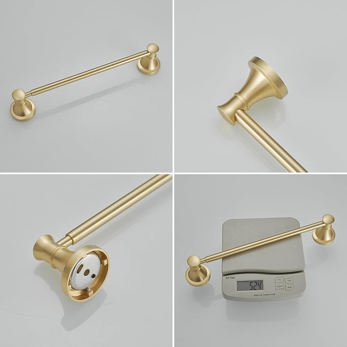BESy Towel Racks for Bathroom Wall Mounted Bath Towel Bar Brushed Gold | Adjustable 16-26 In, Wall Mounted Towel Holder, Stainless Steel, Rustproof, Towel Bar Rod Hanger Hardware Accessories Hotel