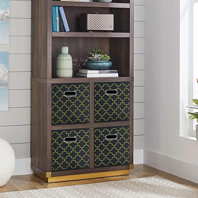 Black Foldable Storage Cubes Bins , Fabric Storage Box Cubes Organizer Baskets with Dual Handles for Home Organizer Grey Gold