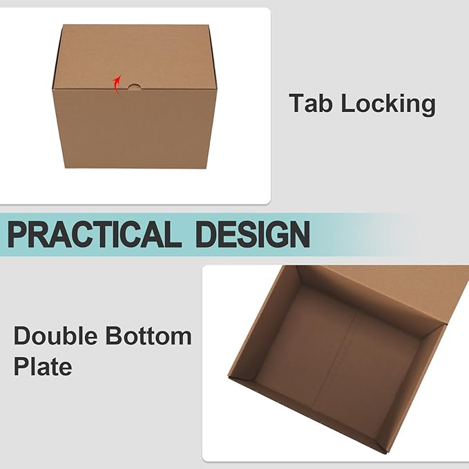 CRUGLA 10x8x6 Shipping Boxes, 15 Pack Brown Kraft Folding Mailer Boxes, 3-Ply Corrugated Cardboard Box Mailers for Small Business Packaging, Mailing & Storage