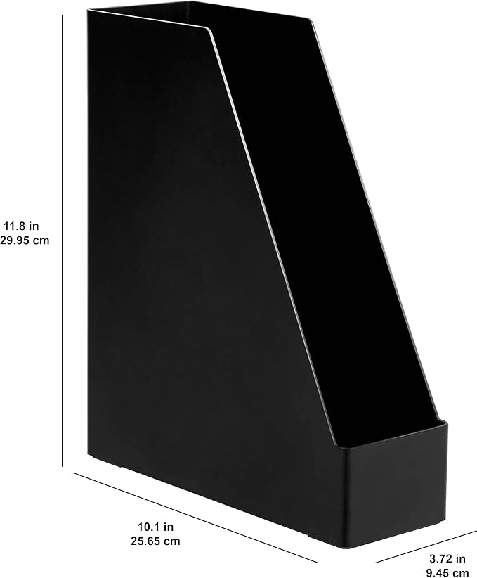 Amazon Basics Plastic Desk Organizer Magazine Rack and File Holder, Black, 4-Pack