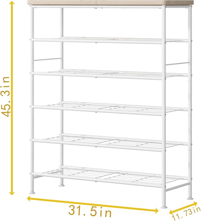 SUOERNUO 6 Tier Shoe Rack Organizer for Closet Shoe Storage for Entryway | Free Standing with MDF Top Board,Sturdy Metal Frame,Ideal for Living Room,Hallway White