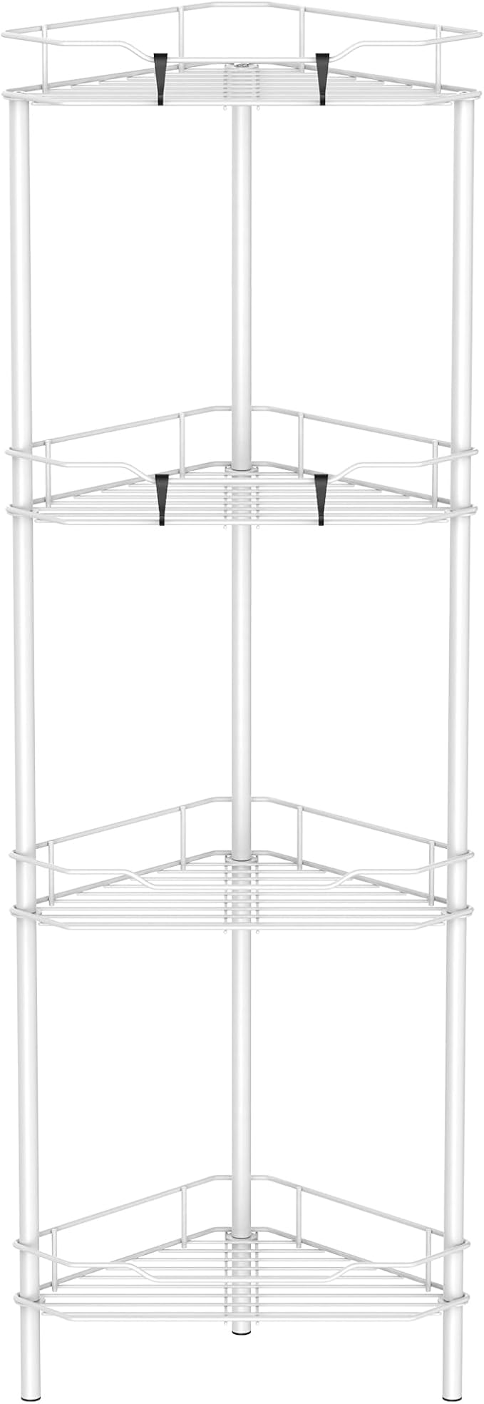 HuggieGems 4 Tier Floor Standing Corner Shower Caddy Organizer Shelf with Hooks, Bathroom Shelves Stand Rack, White