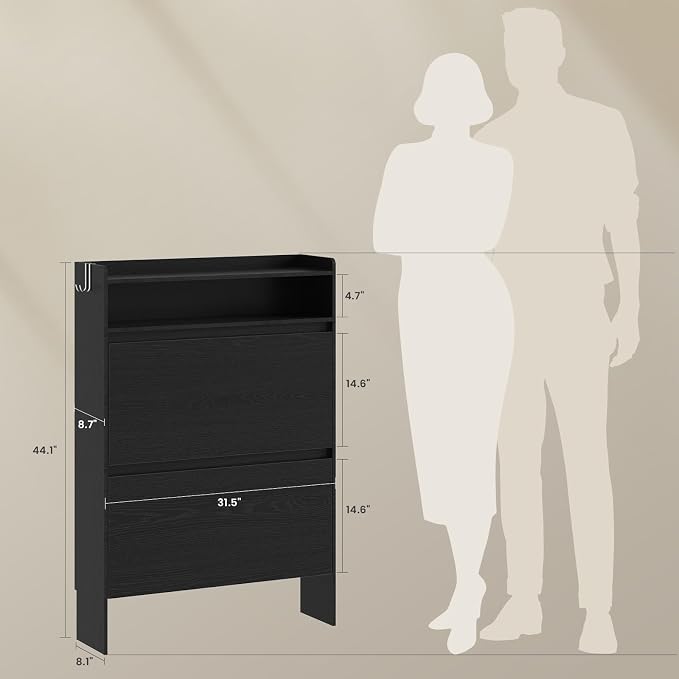 Modern Shoe Cabinet with 2 Flip Drawers & Open Storage, 31.5" W Black | Freestanding shoe cabinet with flip drawers ,design and space-saving storage for entryway,foyer & hallway.