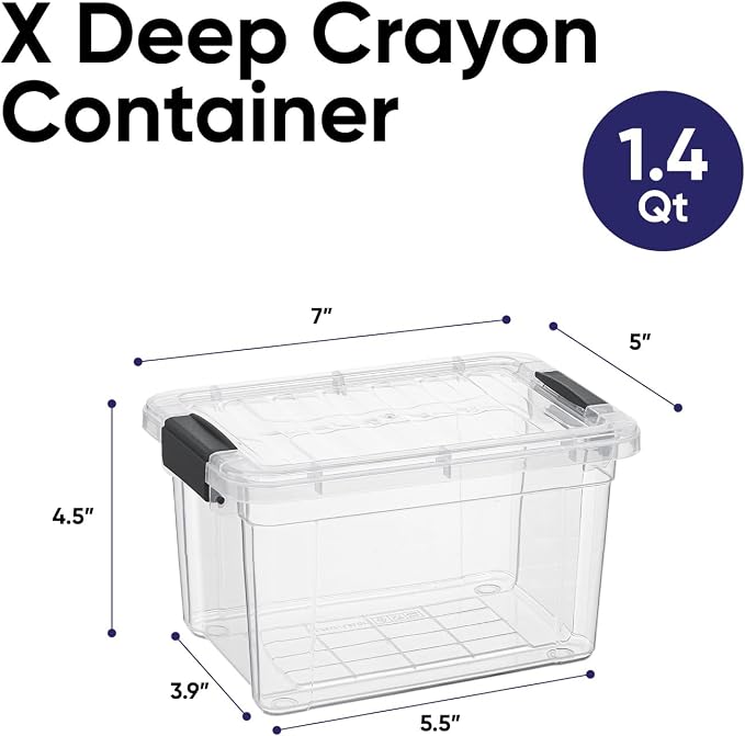 Superio Mini Storage Container Plastic Crayon Box Art Supplies and Sewing Case Stackable Clear Small Organizer for Beads, Stationery, Chalk, and Food, 1.4 Quart, 2 Pack
