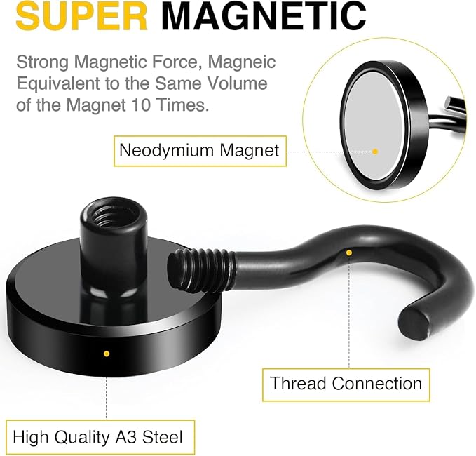 DIYMAG Magnetic Hooks 12pcs 85lbs Cruise Essentials 2026 Magnet Hook Black | Neodymium Heavy Duty Strong Magnets Hanging Ship Cabins Refrigerator Fridge Classroom Beach Vacation Kitchen Grills Home Tool