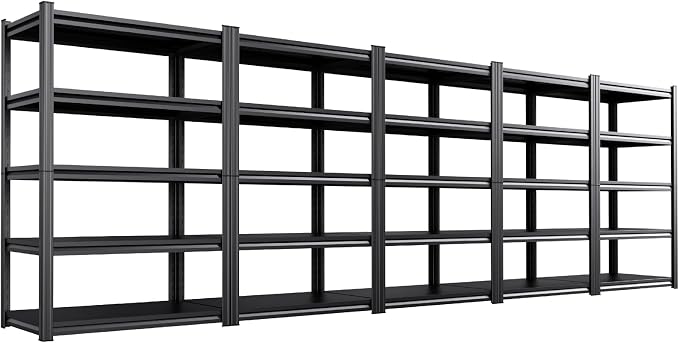 Set of 5 Heavy Duty Garage Shelving Unit, 71.2" H x 35.4" W x 16" D, 5-Tier Adjustable Storage Shelves for Garage Storage, Standing Shelf Unit & Shelves Organizer for Home, Warehouse, Workshop