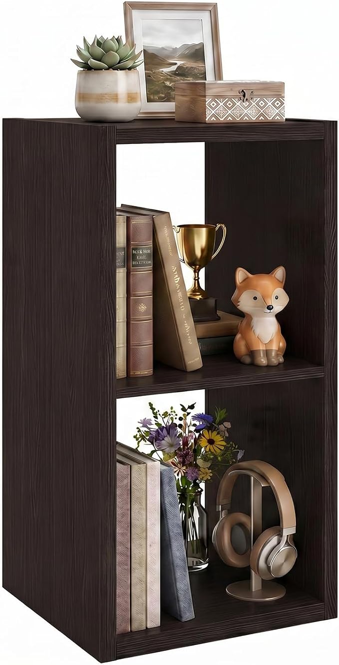 WannabeMyself【2026 Wooden Thick Frame】 2 Cube Storage Organizer with Anti-Tipping Kits, Reversible Open Back Book Shelf,Bookcase for Living Room,Bedroom,Entrance Hall,Office,11.6×24.7×13.1,Chocolate