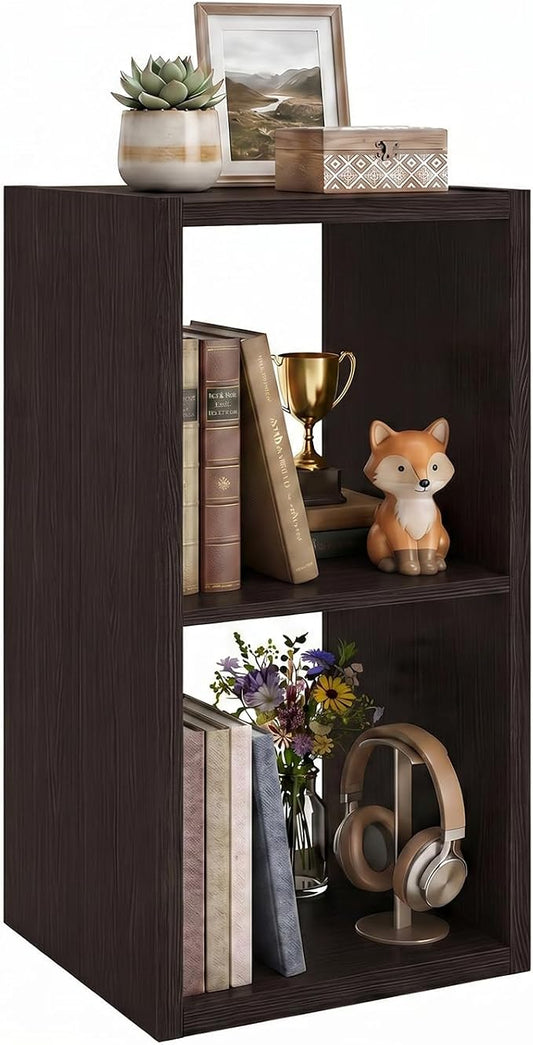 WannabeMyself【2026 Wooden Thick Frame】 2 Cube Storage Organizer with Anti-Tipping Kits, Reversible Open Back Book Shelf,Bookcase for Living Room,Bedroom,Entrance Hall,Office,11.6×24.7×13.1,Chocolate