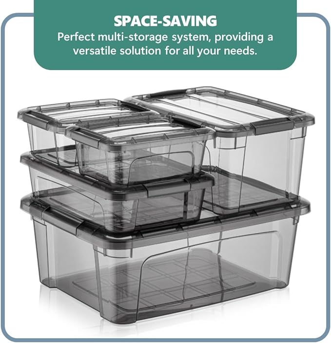 Tribello 12.5 Quart Storage Bins with Lids, Plastic Storage Containers with Latching Lids For Organizing - Tinted - (15.5’ x 12” x 6”) - Set of 2 - Made in EU